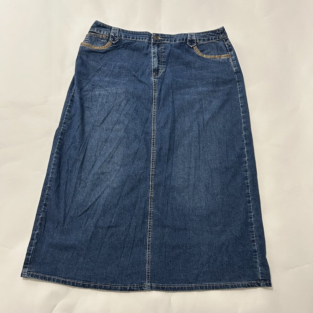 Cato Womens Denim Jean Maxi Skirt Back Slit Embroidered Pockets Size 18W Y2K